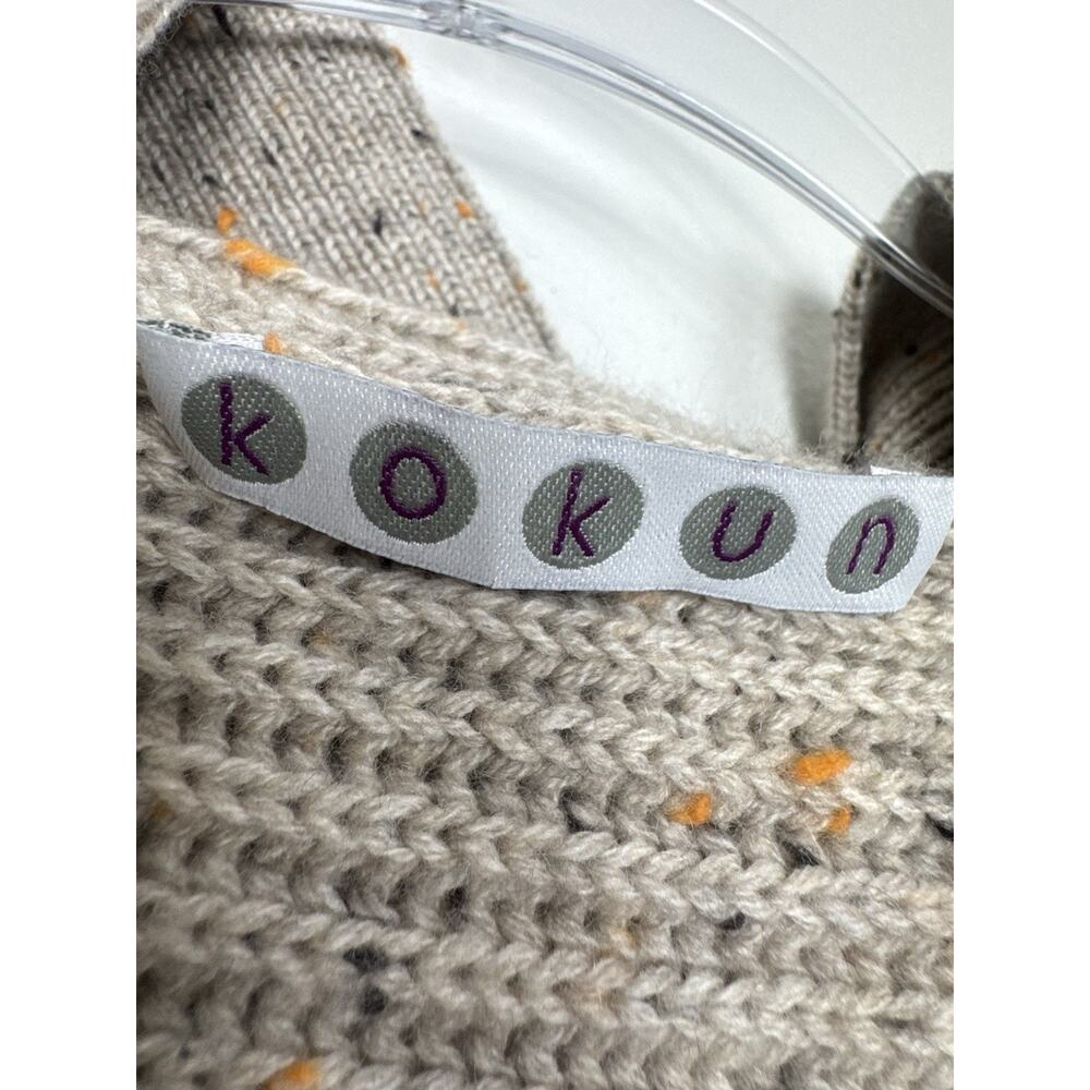 Kokun Cashmere Wool Sweater Taupe Beige Marled Hooded Vest Womens Medium - Picture 5 of 13